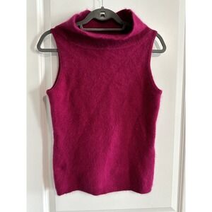 Cache Angora Blend Turtle Neck Sleeveless Sweater Top Size L Pink Stretch Dressy